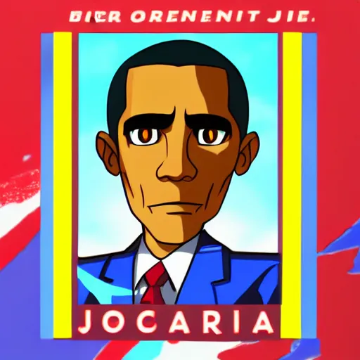 Image similar to a JoJos Bizzarre Adventure character looking like Barack Obama, color scheme