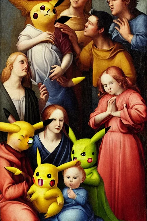 Image similar to a portrait from pikachu, renaissance painting