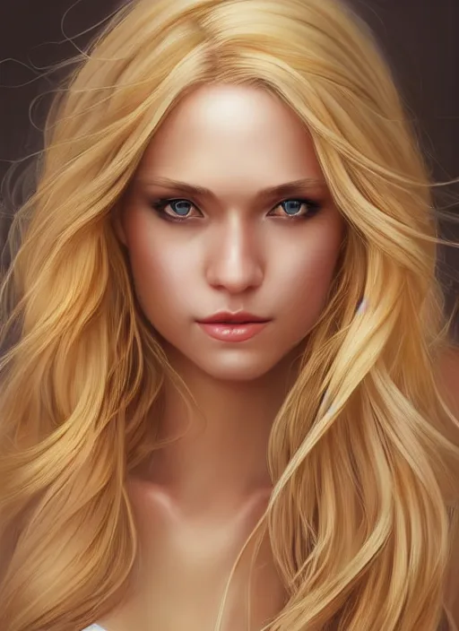 Image similar to image of a gorgeous female with long blonde hair in the style of stefan kostic, realistic, full body shot, wide angle, sharp focus, 8 k high definition, insanely detailed, intricate, elegant, art by stanley lau and artgerm, floating embers