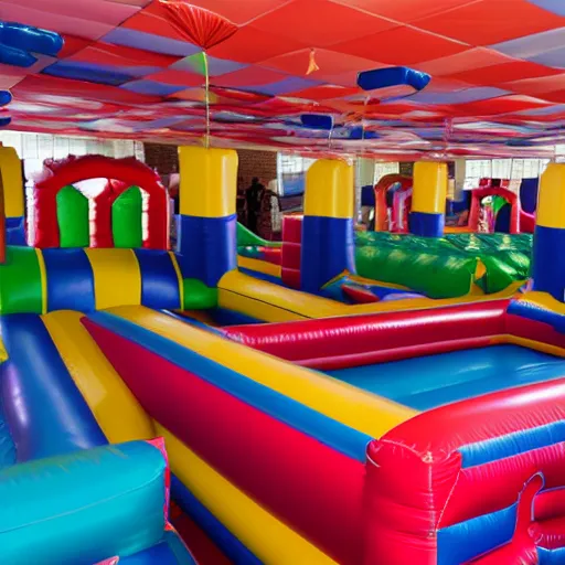Prompt: photo infinite corridors made of bouncy castle