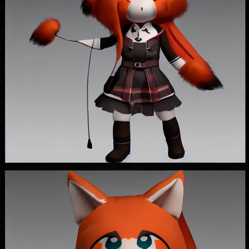 Image similar to cute fumo plush of a foxgirl adventurer, three point lighting, dramatic, vray