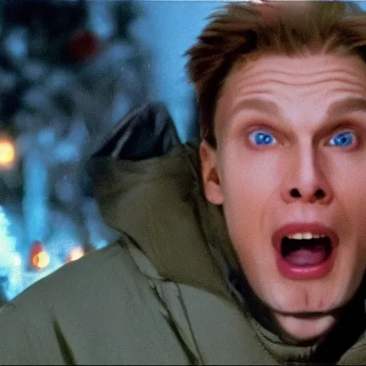 Image similar to Live Action Still of Jerma in Home Alone, real life, hyperrealistic, ultra realistic, realistic, highly detailed, epic, HD quality, 8k resolution, body and headshot, film still