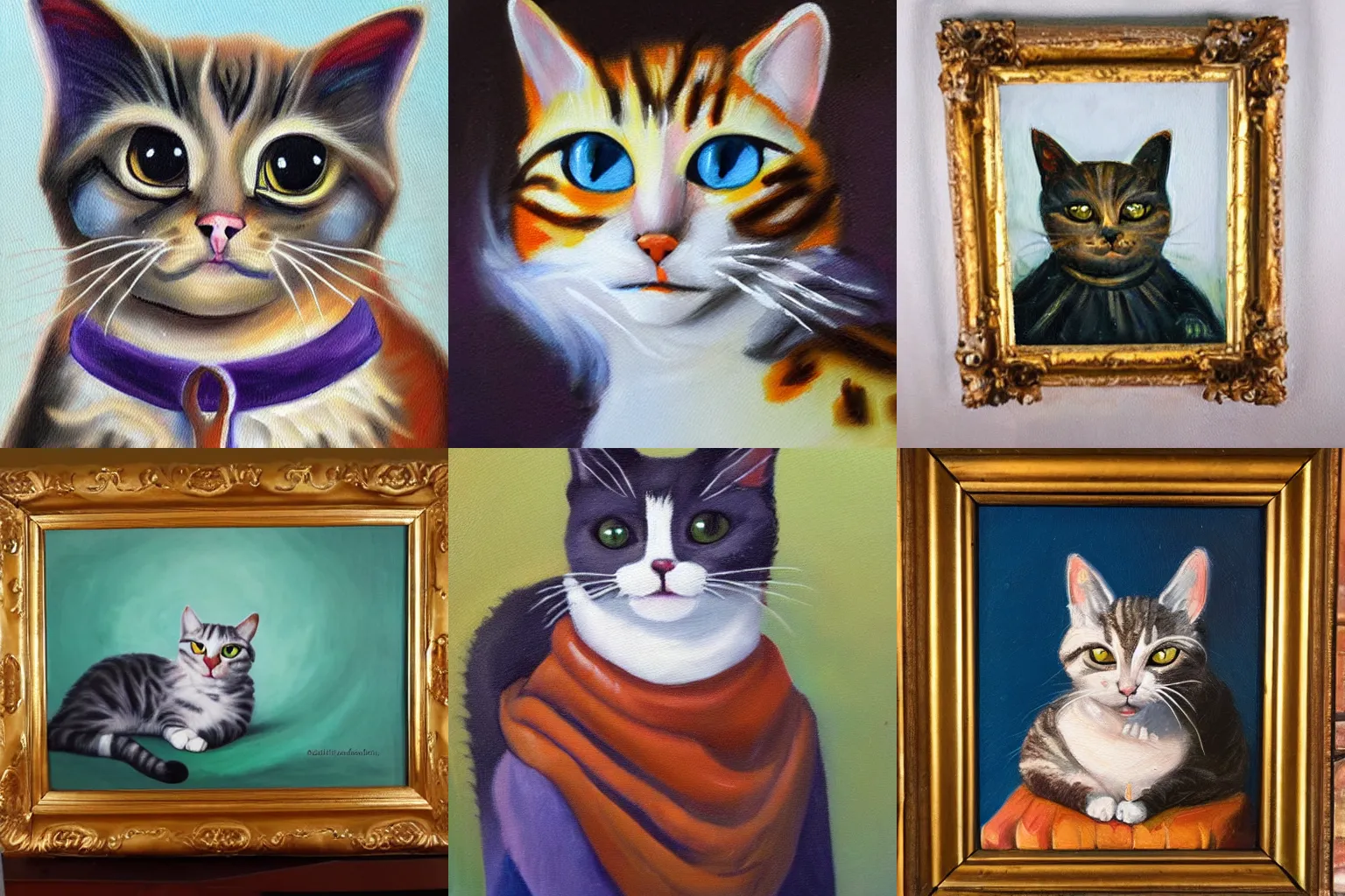 Prompt: An oil painting of a whimsical cat