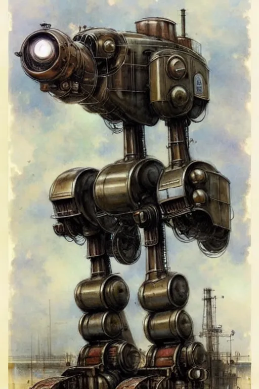 Prompt: (((((1950s huge steam engine mecha robot. muted colors.))))) by Jean-Baptiste Monge !!!!!!!!!!!!!!!!!!!!!!!!!!!
