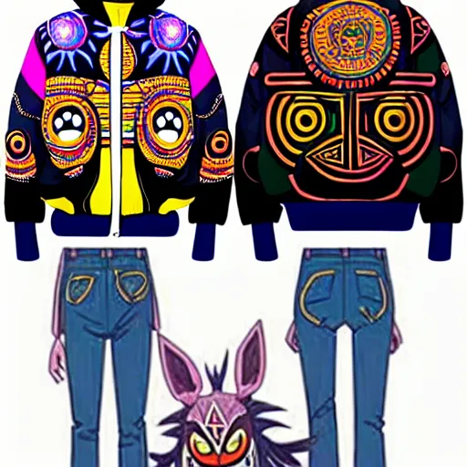 Prompt: majora majora's mask wearing oversized mayan bomber jacket with overalls, bulky poofy bomber jacket with mayan patterns, aztec street fashion, genshin impact art style, gapmoe yandere grimdark, trending on pixiv fanbox, painted by greg rutkowski makoto shinkai takashi takeuchi studio ghibli, akihiko yoshida