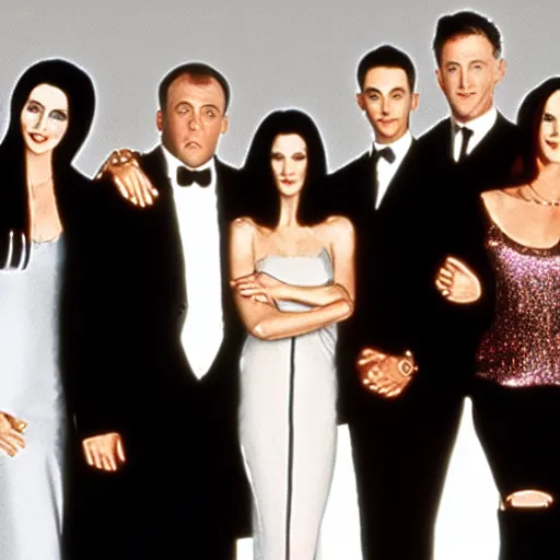 Image similar to the adams family, with the cast of friends, black and white