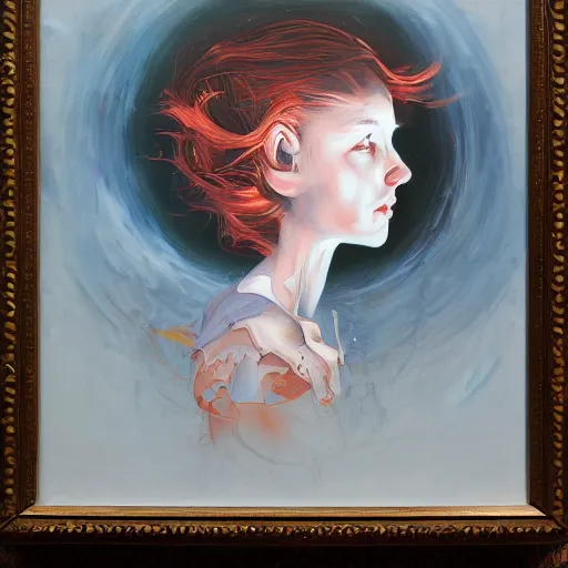 Image similar to james jean oil painting of a girl lost in space