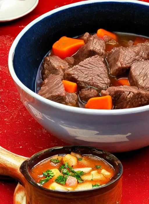 Image similar to a bowl of beef stew with patrick stewart's head in it