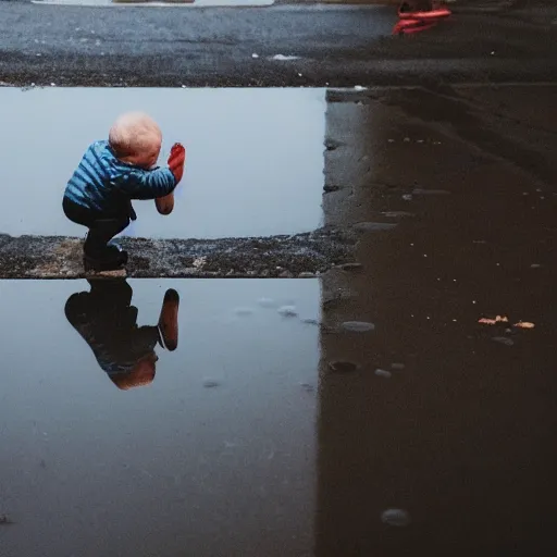 Prompt: photography of puddle shaped like human