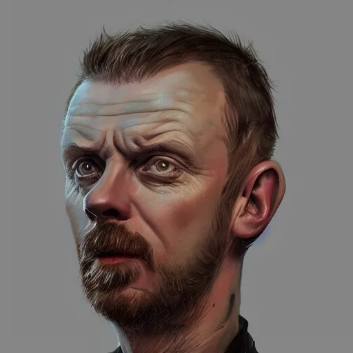 Image similar to simon pegg portrait, horror core, apocalyptic, winchester rifle, sharp focus, fiction, hyper detailed, digital art, trending in artstation, cinematic lighting, studio quality, smooth render, unreal engine 5 rendered, octane rendered, art style and nixeu and wlop and krenz cushart