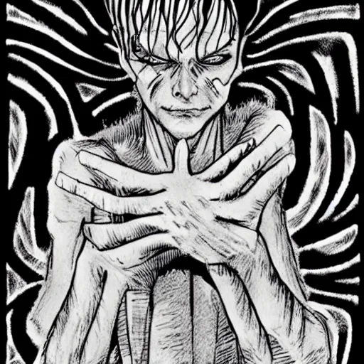 Image similar to the sandman by neil gaiman drawn in junji ito style manga art