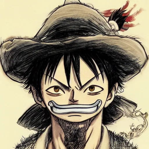 Image similar to [ luffy mustache ] ( by kim jung gi ) ( by george morikawa )