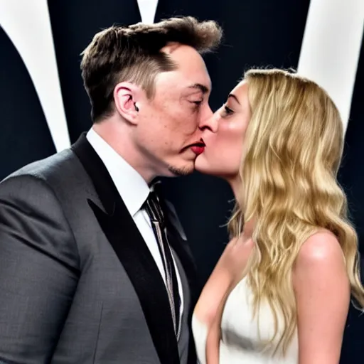 Prompt: amber heard and elon musk kissing