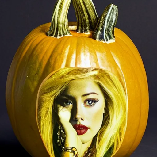 Image similar to gourd with face of amber heard hybrid intercross mix as a gourd