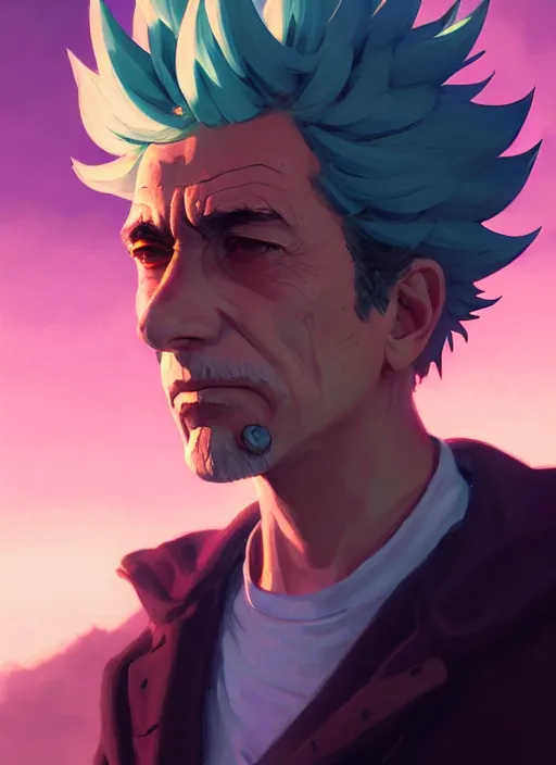 Image similar to portrait of rick sanchez, intricate, headshot, key visual, conceptart, ambient lighting, highly detailed, digital painting, artstation, concept art, sharp focus, by makoto shinkai and akihiko yoshida and greg manchess