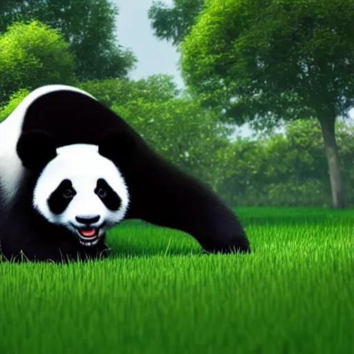 Prompt: a panda mowing the lawn, cinematic, ray traced, octane render, cinematic lighting, ultrarealistic, featured on artstation, 8 k uhd artwork