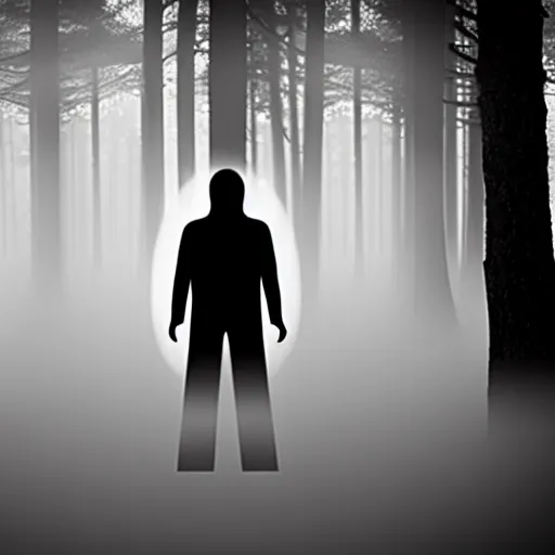Prompt: shadow people in forest, staring at camera glowing white eyes, hyperrealistic, 8k, extremely detailed, black and white, foggy, grainy, very old