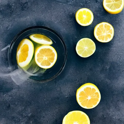 Image similar to bowl of water with slices of lemon floating in it