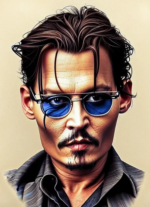 Prompt: johnny depp play james bond film by james jean, karol bak