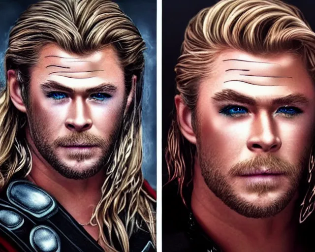 Image similar to chris hemsworth as thor with drag queen makeup, digital art, amazing detail