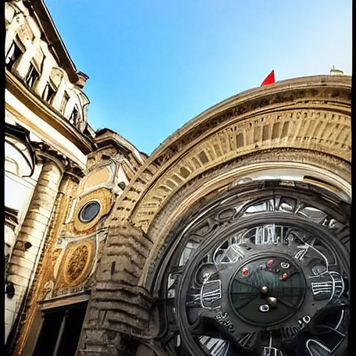 Prompt: gigant clock. train. train. train. trenitalia. genova. time.