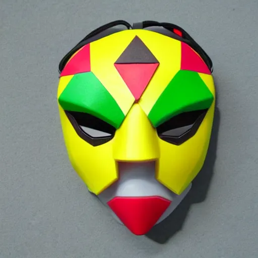 Prompt: nintendo 6 4 majoras mask realistic wearable mask. polygonal. very colorful.