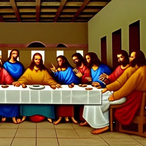 Prompt: Mc Donalds as the last supper with Ronald as Jesus