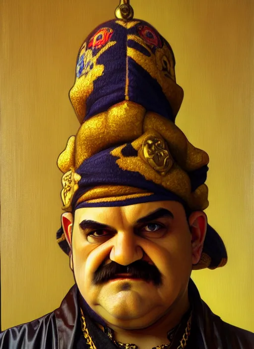 Image similar to oil portrait of wario, intricate, elegant, highly detailed, lighting, painting, artstation, smooth, illustration, art by greg rutowski and alphonse mucha