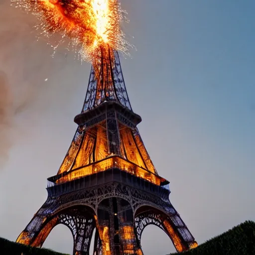 the eiffel tower on fire and exploding, still Stable Diffusion