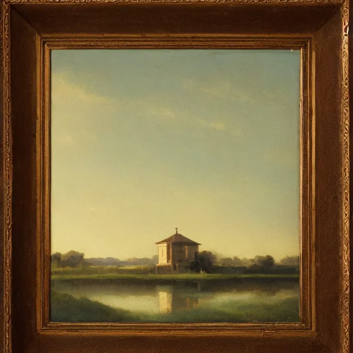 Prompt: a building in a serene landscape, romanticism art