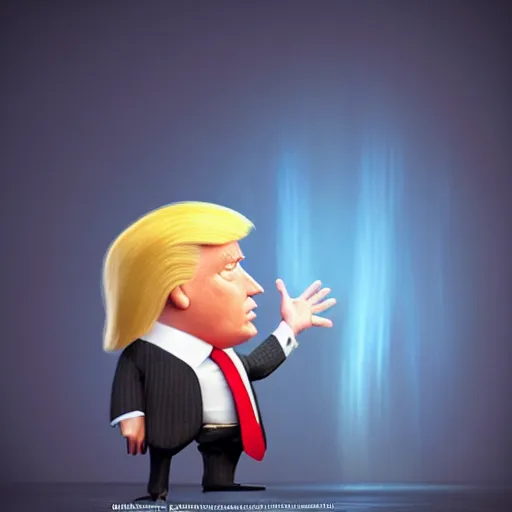 Image similar to a wholesome animation key shot of chibi donald trump, pixar and disney animation, sharp, very detailed, high resolution, rendered in unreal engine 5, key art by greg rutkowski, bloom, dramatic lighting