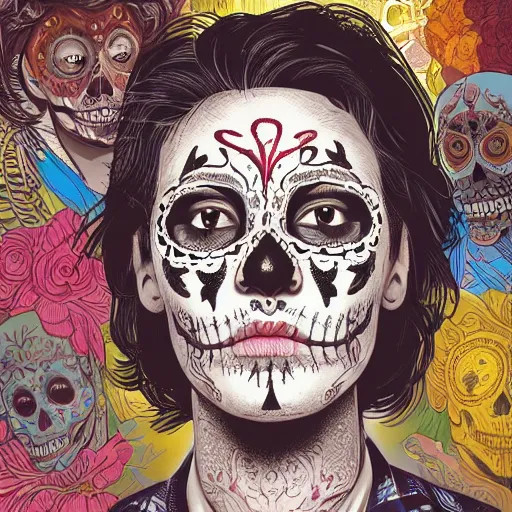 Image similar to portrait, day of the dead by petros afshar, hyper real, laurie greasley, jc leyendecker and singer sargent