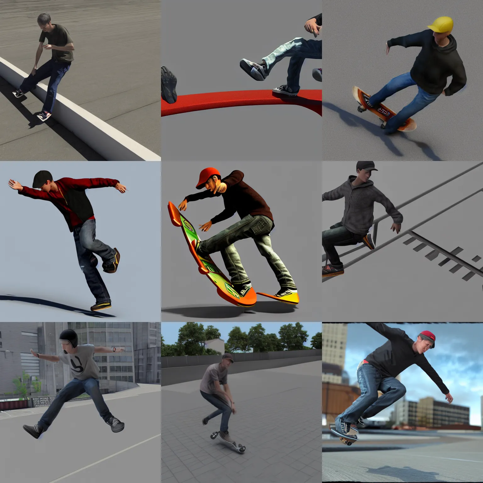 Prompt: tony hawk 3 ds max animation render redshift realistic 4 k