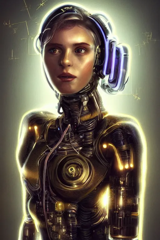 Image similar to Kodak Portra 400, 8K, soft light, volumetric lighting, highly detailed, britt marling style 3/4 ,portrait photo of a beautiful cyborg woman with gold , cyberpunk,sci-fi, fantasy, intricate, elegant, highly detailed, digital painting, artstation, concept art, smooth, sharp focus, illustration, art by artgerm and greg rutkowski and alphonse mucha