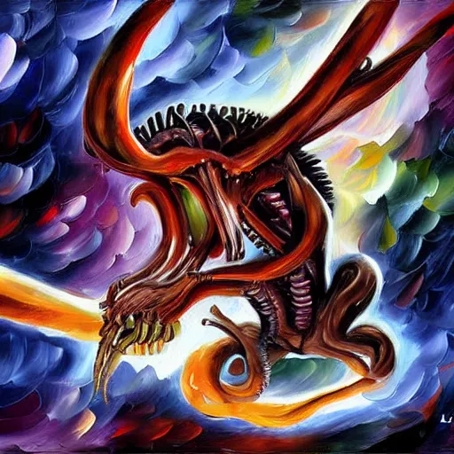 Image similar to digital painting of a Xenomorph, by Leonid Afremov