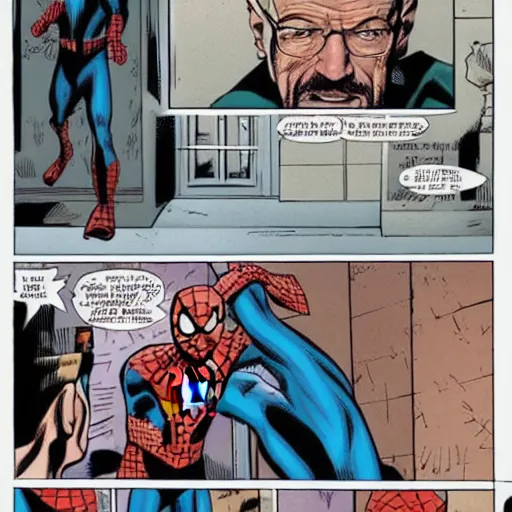 Image similar to Walter white fights spiderman in vertigo comic
