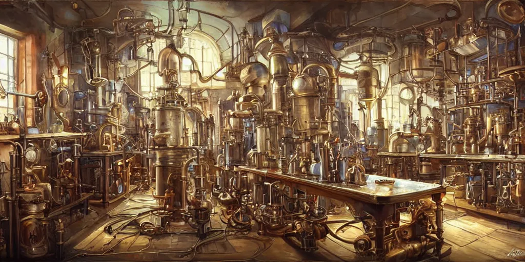 Image similar to Steampunk laboratory By Konstantin Razumov, highly detailded