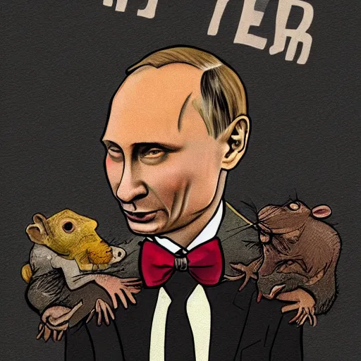 Image similar to a rat riding vladimir putin, garbage, filthy, worms, ugly, smooggy, dirty, grotesque, apocalyptic, cinematic rendering