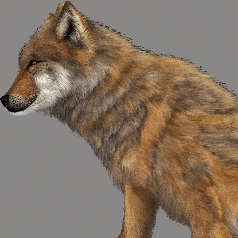 Image similar to professional full - body digital art of the entire side view of a slightly fluffy light tan tibetan wolf with light brown accents, hd, highly detailed, high quality, wild, nature