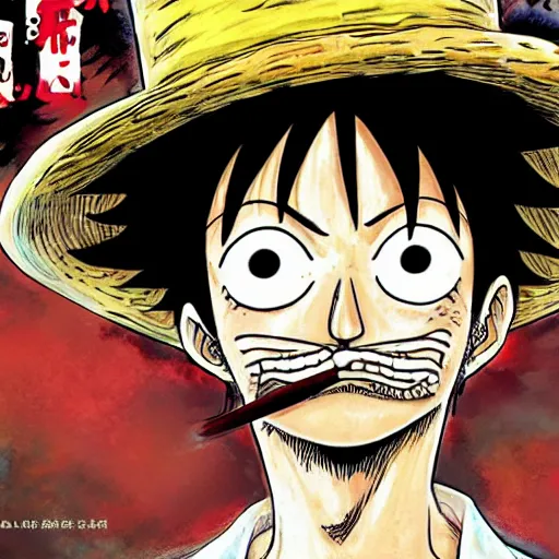 Image similar to [ luffy mustache ] ( by kim jung gi ) ( by george morikawa ) ( by kentaro miura ) ( by eiichiro oda )