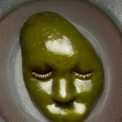 Image similar to marinated olive with a human face. highly detailed. hyper real photo. 4 k.