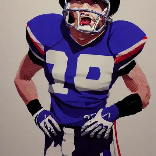 Prompt: american football player, super detailed, takehiko inoue, tatsuro kiuchi, by ilya kuvshinov, by greg hildebrandt