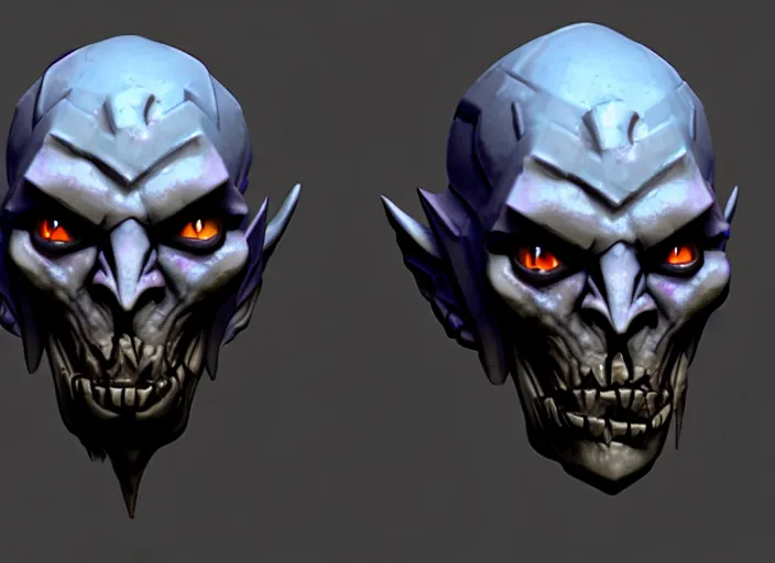 Image similar to necromancer head, stylized stl, 3 d render, activision blizzard style, hearthstone style, darksiders art style, greg rutkowski style