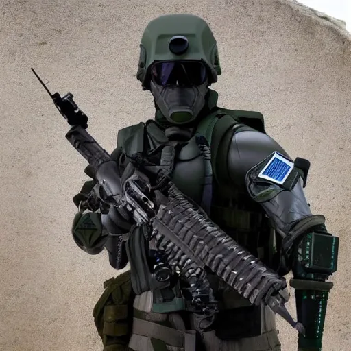 Prompt: futuristic special forces soldier, with exoskeleton armor and night vision goggles
