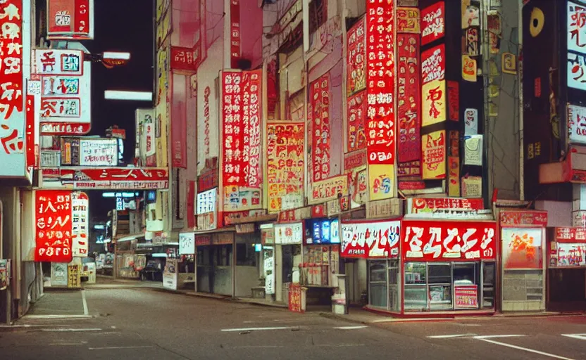 Image similar to japanese convenient store after midnight, 1 9 9 0 s, empty, television screens with static noise, bright fluorescent light