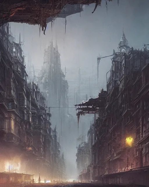 Image similar to the empty city, terrifying, evil, environment art, fantasy art, landscape art, in the style of greg rutkowski, illustration, epic, fantasy, intricate, hyper detailed, artstation, concept art, smooth, sharp focus, ray tracing