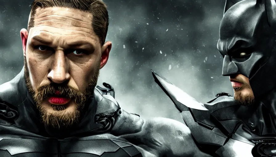 Image similar to Tom Hardy is Batman, hyperdetailed, artstation, cgsociety, 8k