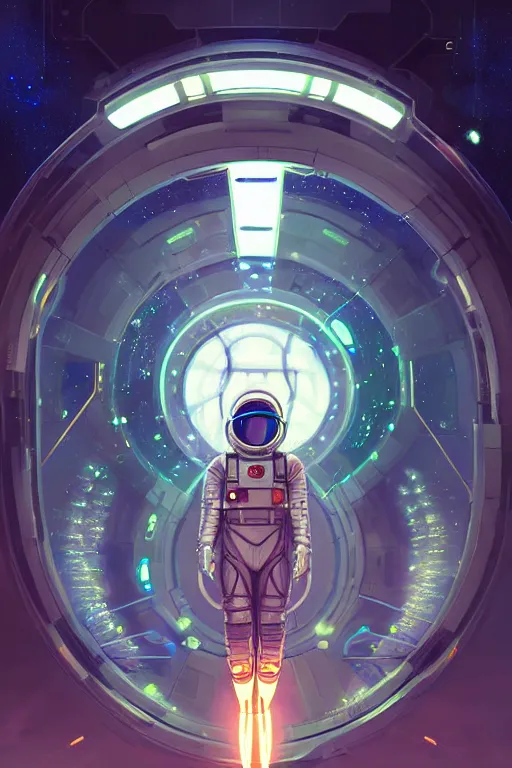 Image similar to portrait armored astronaut girl, control spaceship at commander room, ssci-fi, neon light and galaxy light effect, fantasy, intricate and very very beautiful and elegant, highly detailed, digital painting, artstation, concept art, smooth and sharp focus, illustration, art by tian zi and WLOP and alphonse mucha