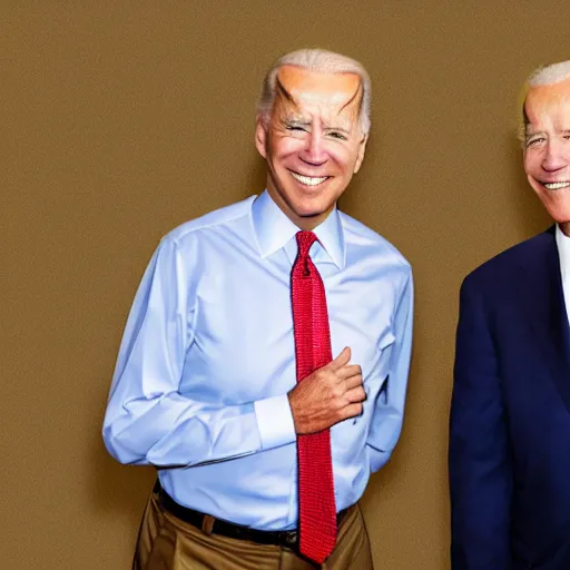 Image similar to A photo of joe biden teams up with a teenage joe biden, perfect faces, 50 mm, award winning photography