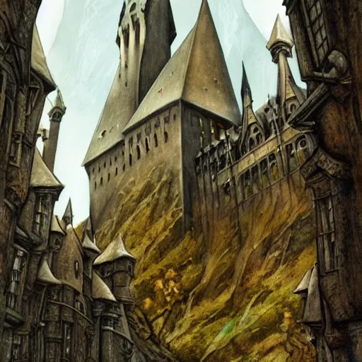 Image similar to hogwarts grand staircase, a detailed matte painting by anton pieck, deviantart contest winner, fantasy art, concept art, official art, matte drawing